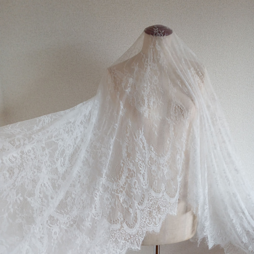 AZ085ホワイト 3M 幅広~150CM チュールレース生地 ラッセル