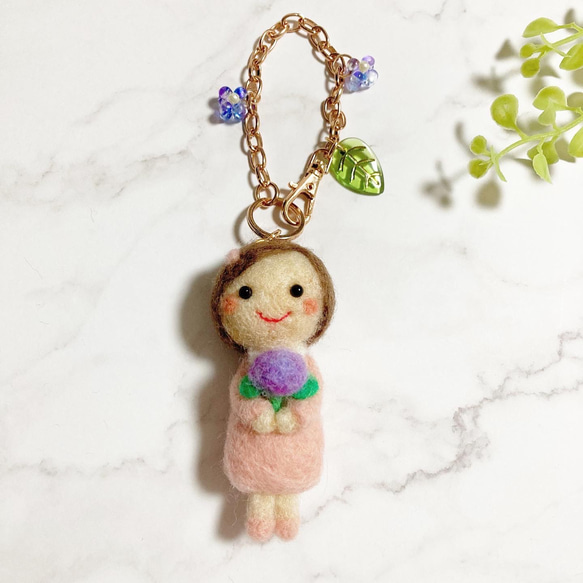 ♡あじさいの花束と女の子♡ 羊毛フェルト× ビーズアクセサリー 2WAY 