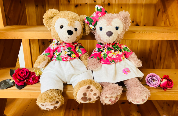 【一部予約！】 ダッフィとシェリーメイのコスチューム アロハシャツとズボンと ぬいぐるみ