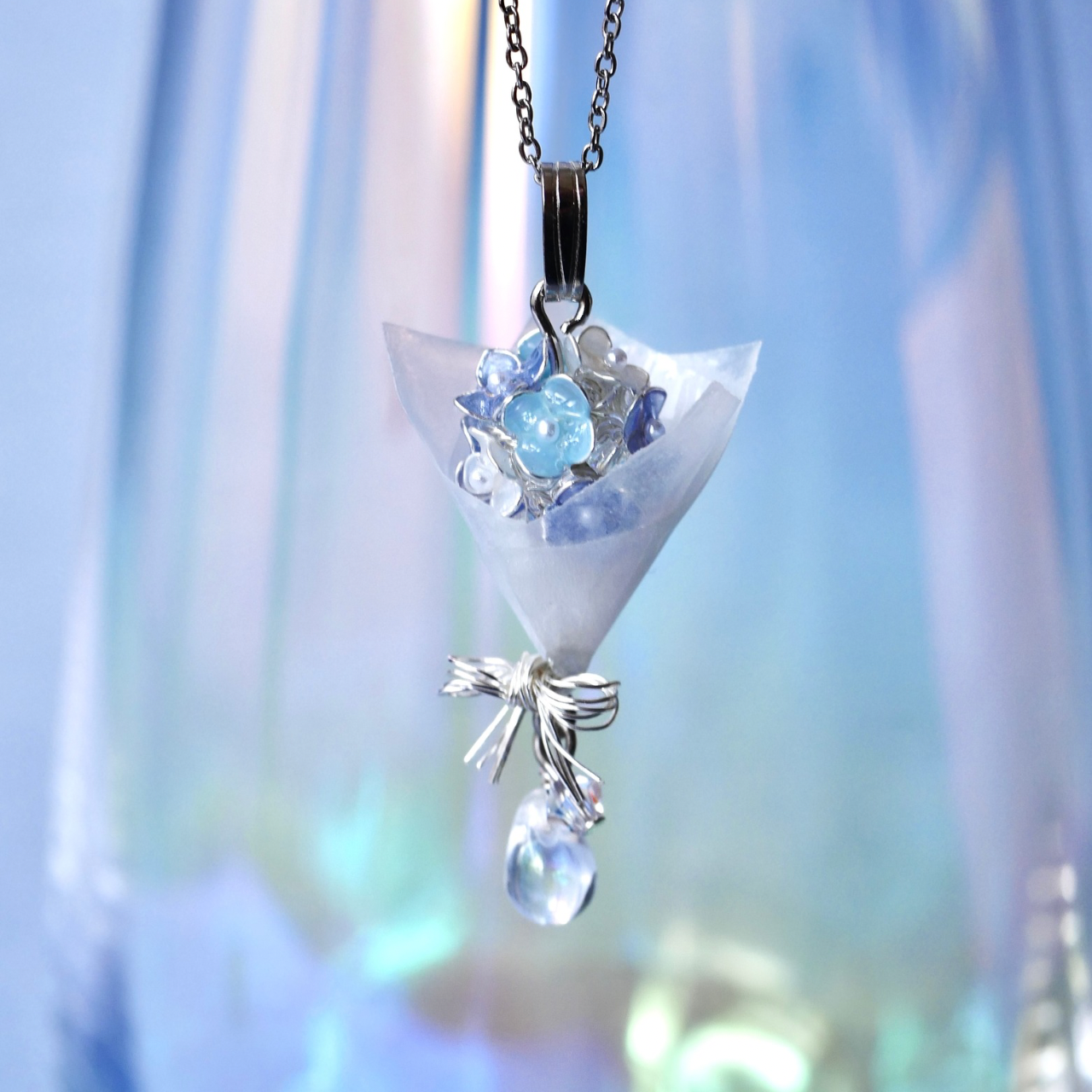 紫陽花bouquetネックレス　ディップアート　ディップフラワー　夏の誕生花2025
