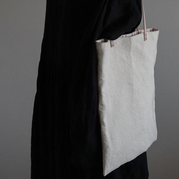リネンバッグ*リネン帆布の革ハンドルトートバッグ 17枚目の画像
