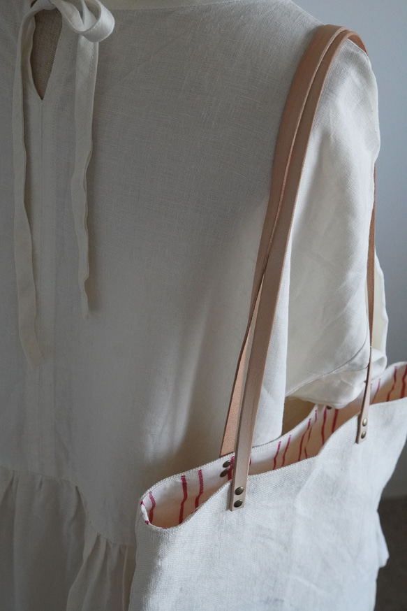 リネンバッグ*リネン帆布の革ハンドルトートバッグ 4枚目の画像