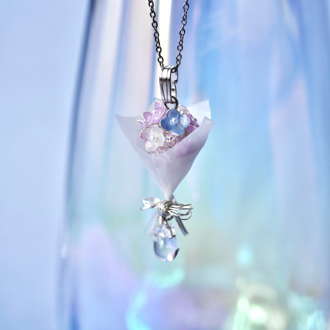 紫陽花bouquetネックレス　ディップアート　ディップフラワー　夏の誕生花2025