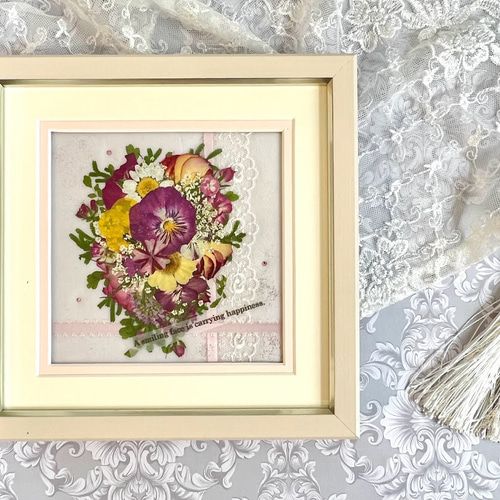 25周年 感謝記念Sale! ピンクのおしゃれ可愛い押し花アート額 ギフト