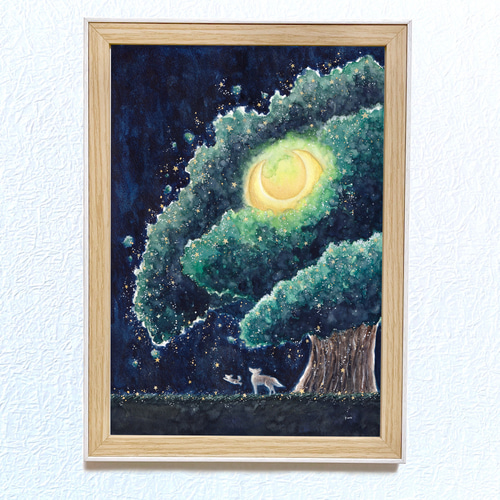 月が落ちた木【狼と月と星】 絵画 kuro 通販 15835569｜Creema