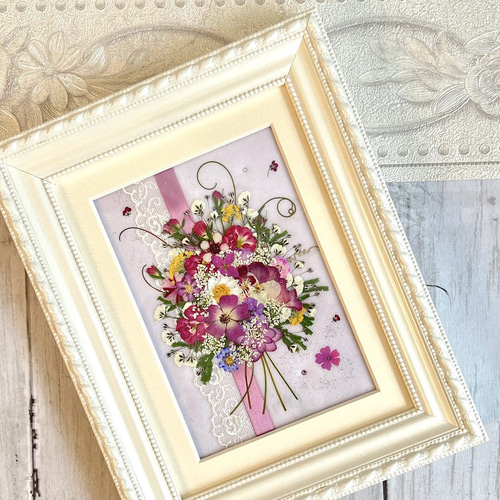 ピンクのおしゃれ可愛い押し花アート額 ギフト 母の日 その他