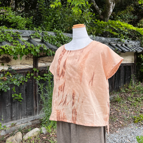 柿渋染めフレンチスリーブシャツ23038