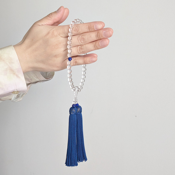 【女性用/主玉7mm】ラピスラズリと天然水晶の数珠・略式念珠/正絹瑠璃房 ～Lapis lazuli 12月誕生石～ 8枚目の画像