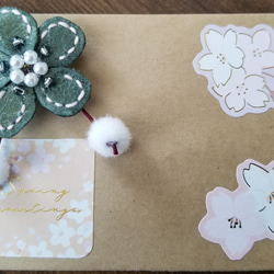 オリジナルメッセージカード　オリジナルお花のブローチ、封筒付き 2枚目の画像