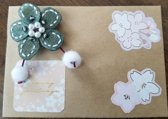 オリジナルメッセージカード　オリジナルお花のブローチ、封筒付き 2枚目の画像