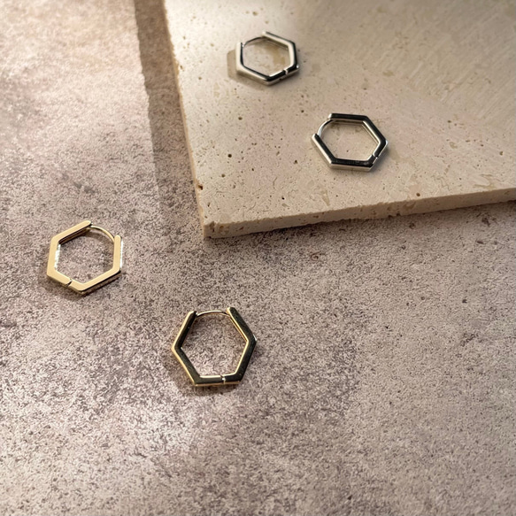 Hexagon hoop pierce〖rco-009〗 -One Touch Series- 　 2枚目の画像