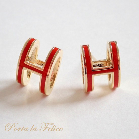 *Porta la felice*ベストセラー  大人気！ H pierce（ゴールド×オレンジ）（大） 4枚目の画像