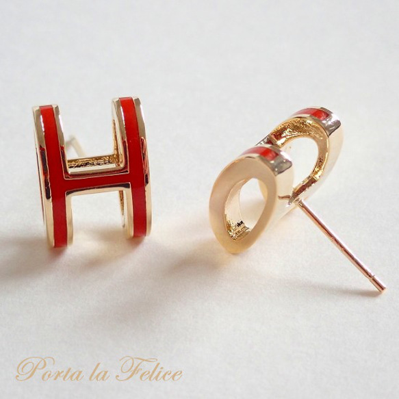 *Porta la felice*ベストセラー  大人気！ H pierce（ゴールド×オレンジ）（大） 3枚目の画像