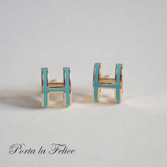 *Porta la felice*ベストセラー  大人気！ H pierce（ゴールド×ターコイズ）（大） 1枚目の画像