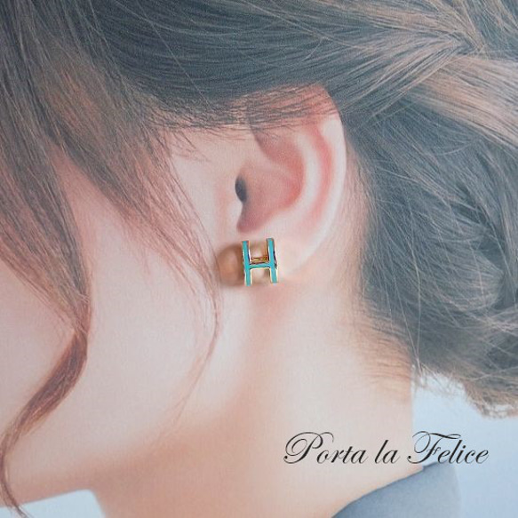 *Porta la felice*ベストセラー  大人気！ H pierce（ゴールド×ターコイズ）（大） 6枚目の画像