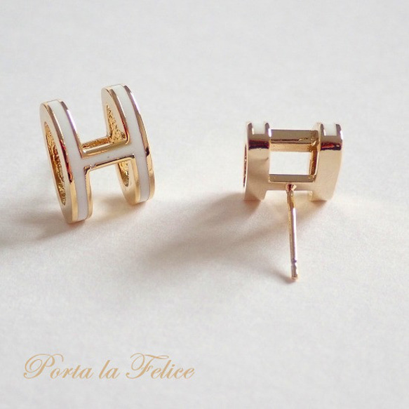 *Porta la felice*ベストセラー  大人気！ H pierce（ゴールド×ホワイト）（大） 4枚目の画像