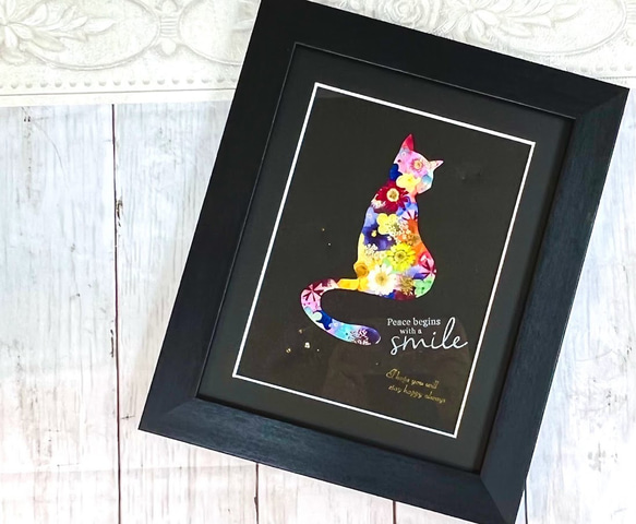 凛とした後ろ姿もおしゃれな黒猫 押し花アート額 ギフト その他アート