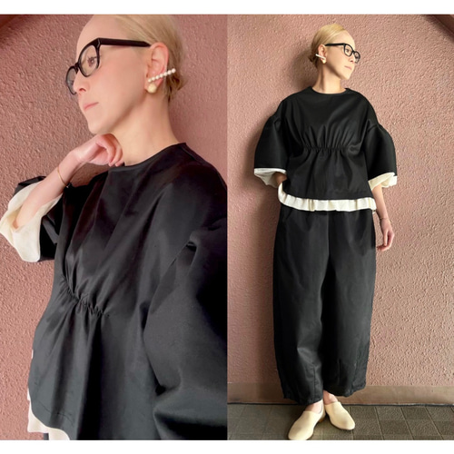 1点もの・デザイン画付き】2種素材（ニット＆パッチワーク）ゆったり  