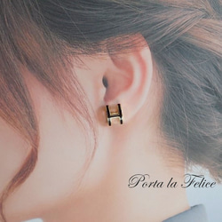 *Porta la felice*ベストセラー 　大人気！ H earring（ゴールド×ブラック）（大） 5枚目の画像