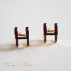 *Porta la felice*ベストセラー 　大人気！ H earring（ゴールド×ブラック）（大） 1枚目の画像