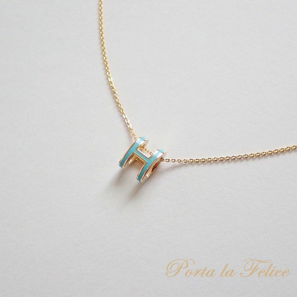 *Porta la felice*ベストセラー 　 大人気！ H necklace （ターコイズ×ゴールド）（大） 1枚目の画像