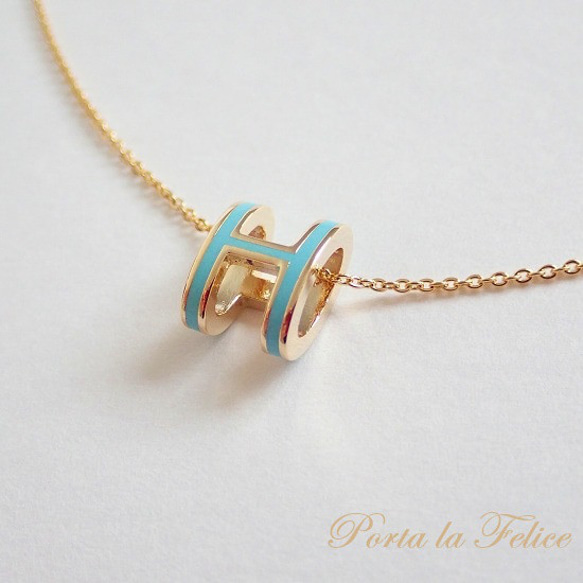 *Porta la felice*ベストセラー 　 大人気！ H necklace （ターコイズ×ゴールド）（大） 4枚目の画像