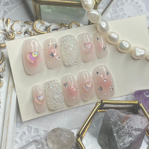 サイズオーダー♡天然石風ニュアンス×ミラーネイルチップ ピンク order  