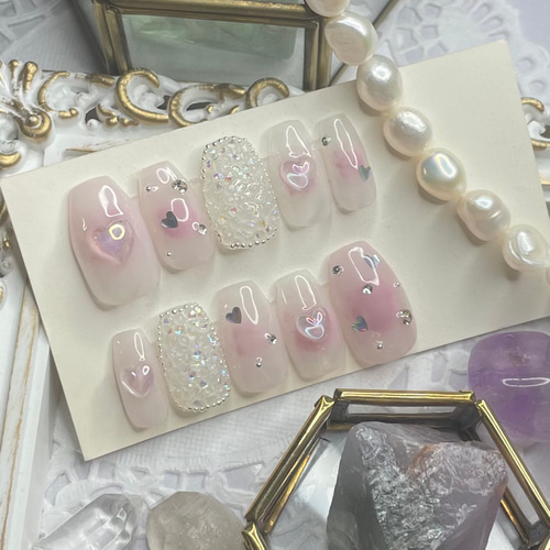 サイズオーダー♡量産型チーク風×ハート×ピクシーネイルチップ  