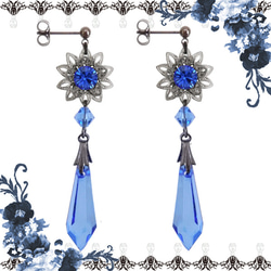 高品質クリスタルフラワー ライトブルーと美発色ブルー フラワーのドロップピアス❀ ca5fabe76b94a682aebba4a808d095