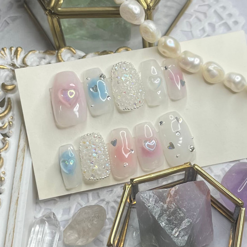 サイズオーダー♡量産型チーク風×ハート×ピクシーネイルチップ 