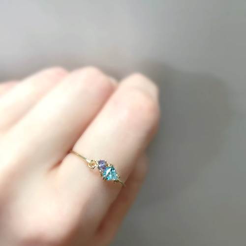 高品質！タンザナイト・スイスブルートパーズリング⭐️ 14kgf］Sweet antique - スイスブルートパーズとタンザナイトの