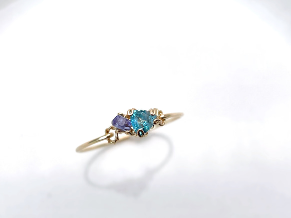 14kgf］Sweet antique - スイスブルートパーズとタンザナイトの立爪