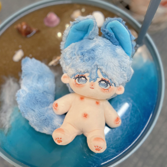 青い髪20cmぬいぐるみ/ 青い尻尾/ 手作りぬいぐるみ 20cm/ 換装