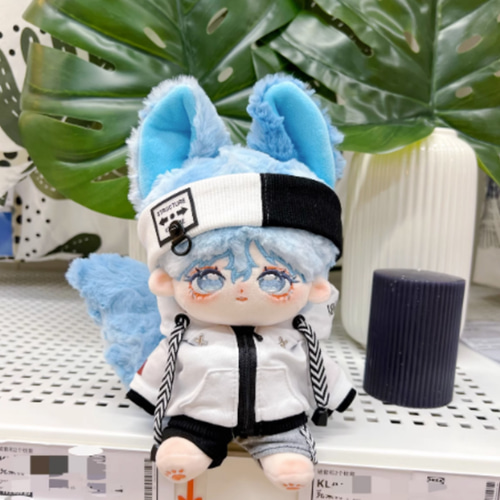 青い髪20cmぬいぐるみ/ 青い尻尾/ 手作りぬいぐるみ 20cm/ 換装