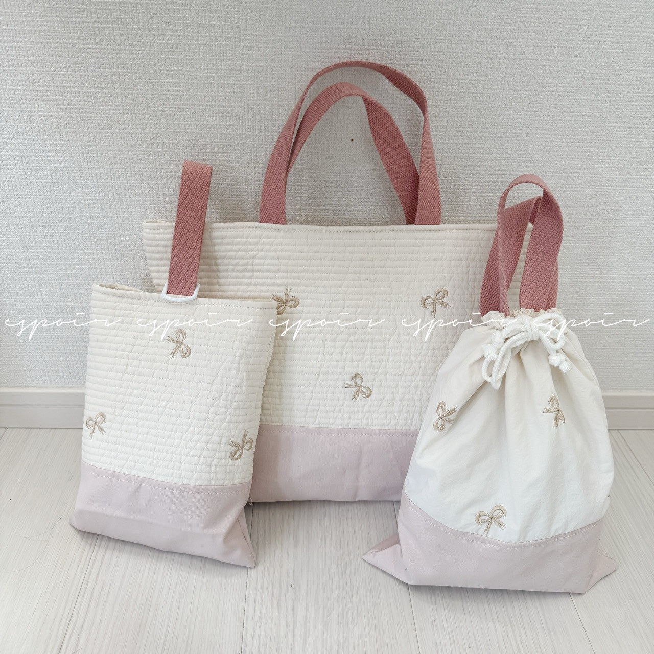 【送料無料】入園入学3点セット(リボン刺繍柄ベージュ) 6,750円