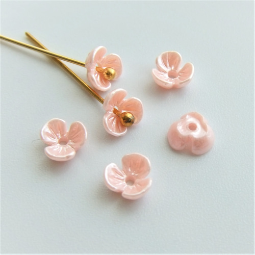 25個・6mm・ピンク・3枚花弁・フラワーパーツ・アクリルフラワー