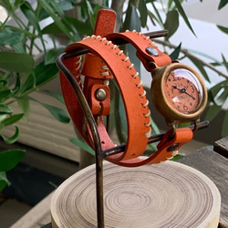 手作り腕時計　Via Flaminia(マンゴー色 & マンゴー色 2重巻きベルト) 2枚目の画像