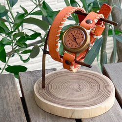 手作り腕時計　Via Flaminia(マンゴー色 & マンゴー色 2重巻きベルト) 4枚目の画像
