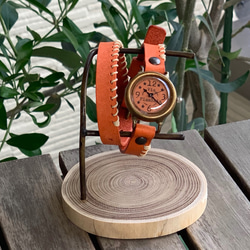手作り腕時計　Via Flaminia(マンゴー色 & マンゴー色 2重巻きベルト) 3枚目の画像