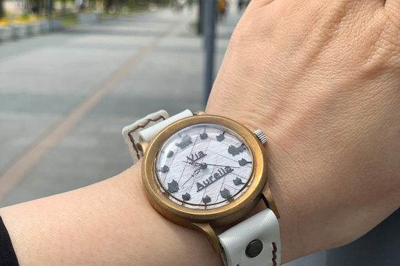 手工手錶Via Aurelia（黑貓白錶盤&amp;義大利牛皮（白色）） 第6張的照片