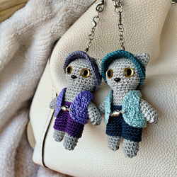 灰色猫のバッグチャーム（キーホルダー） あみぐるみ 猫雑貨 猫グッズ