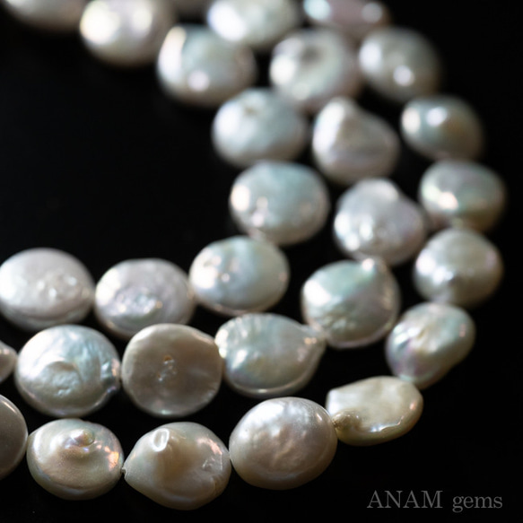 【新ロット】【約9cm/7粒】ホワイト 淡水パール コイン★ANAM gems 3枚目の画像