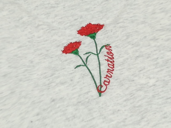母の日/カーネーションの花デザイン刺繍ドルマンスリーブTシャツ/レディース 2枚目の画像