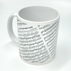 マグカップ♪『ショパン 幻想即興曲』コップ♪音楽 クラシック ピアノ 音符 ギフト 食器 陶器 陶磁器 4枚目の画像