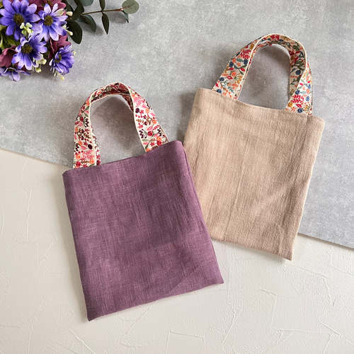 フラワーガーデン☆リネン×インド刺繍ハンドル/ミニトートバッグ