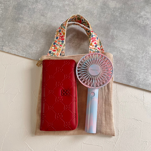 フラワーガーデン☆リネン×インド刺繍ハンドル/ミニトートバッグ