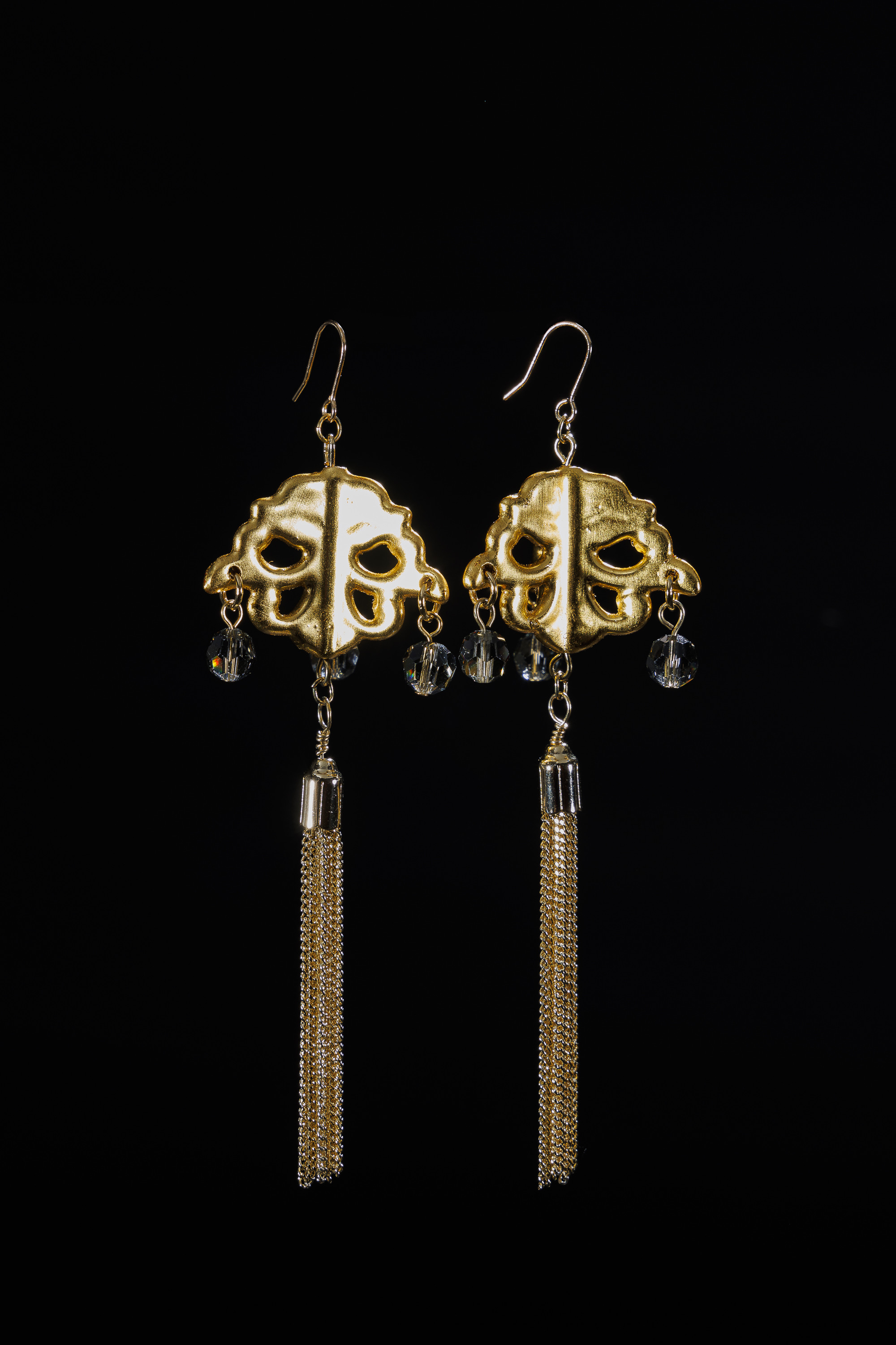 金箔１連ピアス・イヤリング 『Sakura-桜-』【ブラックダイヤ】金属タッセル付き