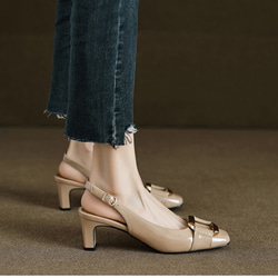 白 サンダル ベージュ サンダル バックストラップ ローヒール 靴 歩きやすい パンプス 本革 革靴 春夏 かわいい 6枚目の画像