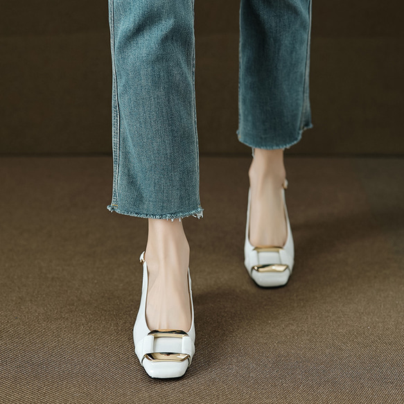 白 サンダル ベージュ サンダル バックストラップ ローヒール 靴 歩きやすい パンプス 本革 革靴 春夏 かわいい 10枚目の画像