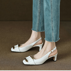 白 サンダル ベージュ サンダル バックストラップ ローヒール 靴 歩きやすい パンプス 本革 革靴 春夏 かわいい 7枚目の画像